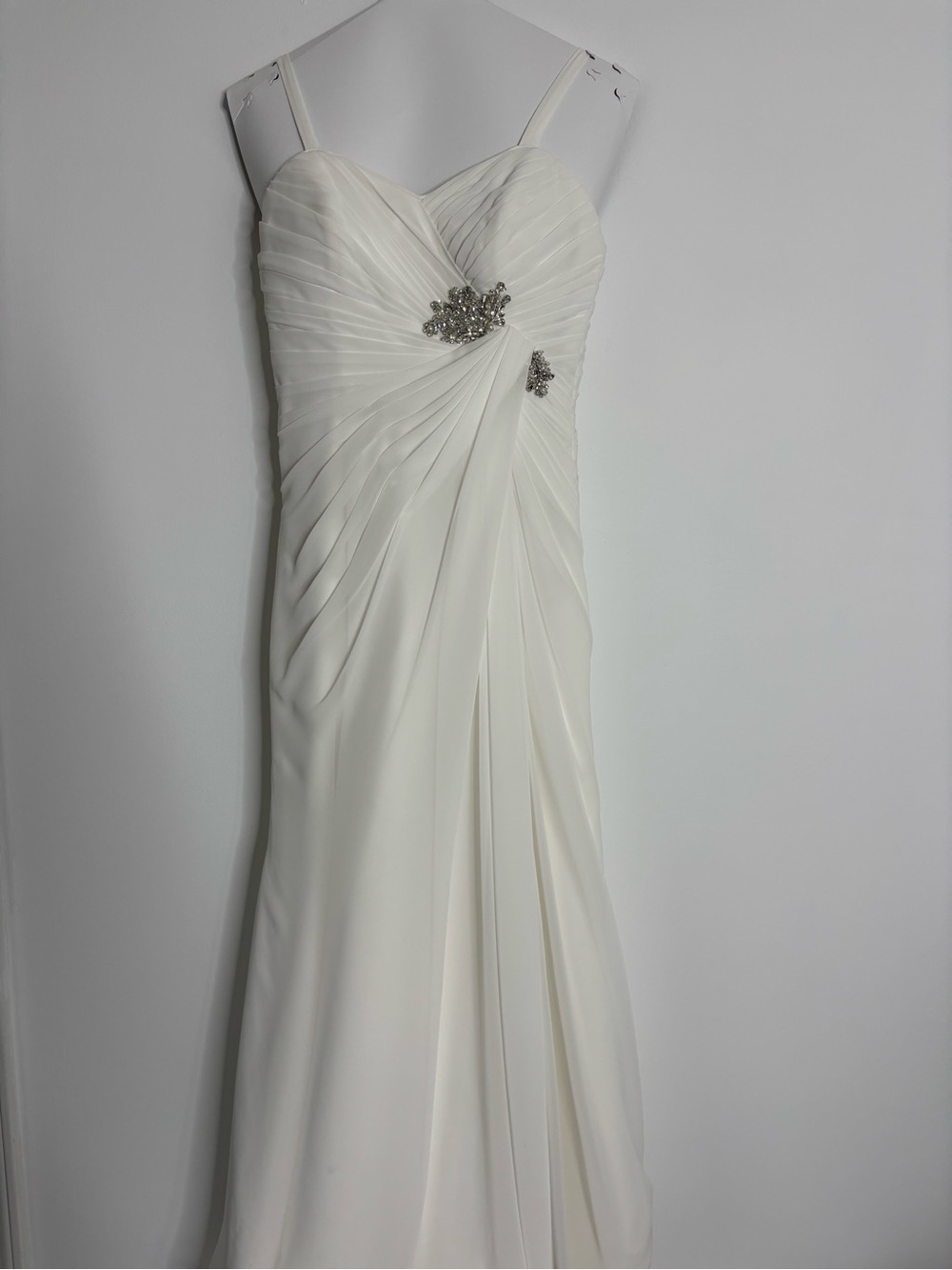 Maggie Sottero Ivory Ruched Spaghetti Strap Wedding Gown with Crystal Accents